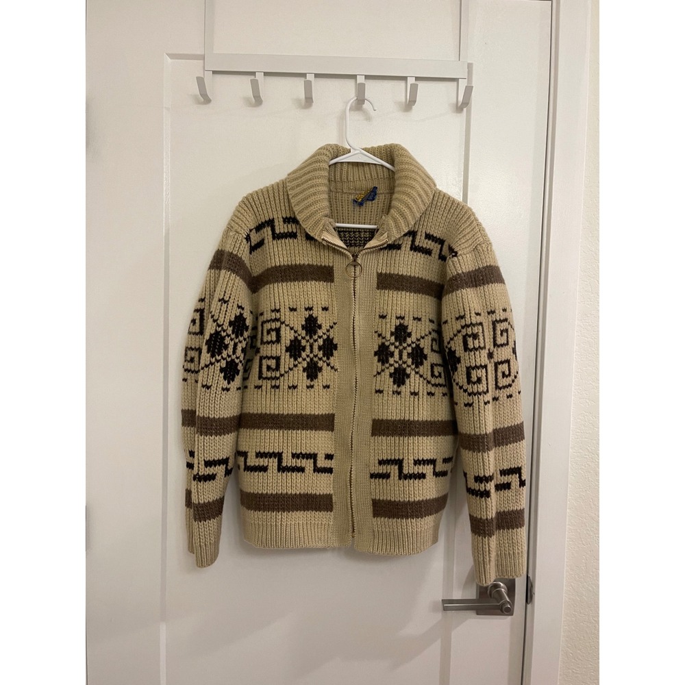 Vtg 70s Pendleton Big Lebowski The Dude Men's Full Zip Wool Knit Sweater Size L